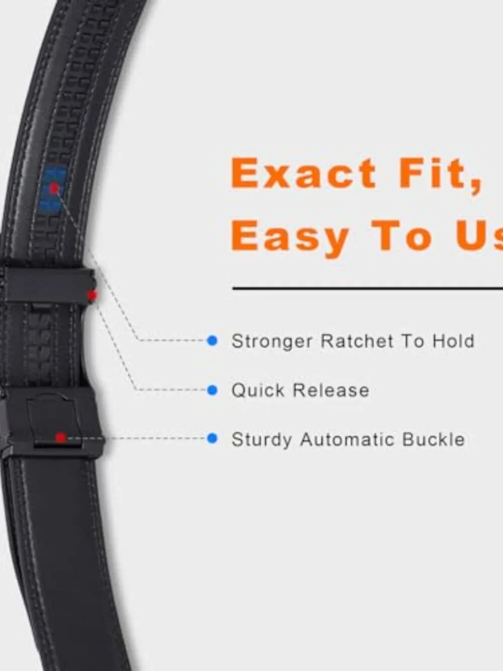 Genuine Leather Ratchet Belt with Adjustable Buckle Trim to Fit
